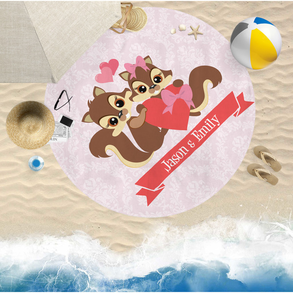 Chipmunk Couple Round Beach Towel Lifestyle