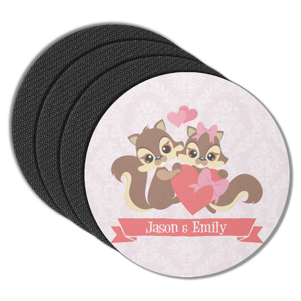 Custom Chipmunk Couple Round Rubber Backed Coasters - Set of 4 (Personalized)
