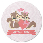 Chipmunk Couple Round Rubber Backed Coaster (Personalized)