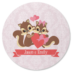 Chipmunk Couple Round Rubber Backed Coaster (Personalized)