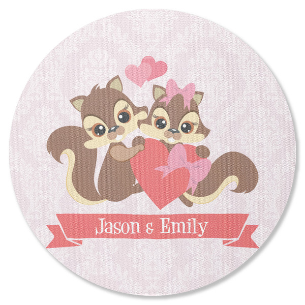 Custom Chipmunk Couple Round Rubber Backed Coaster (Personalized)