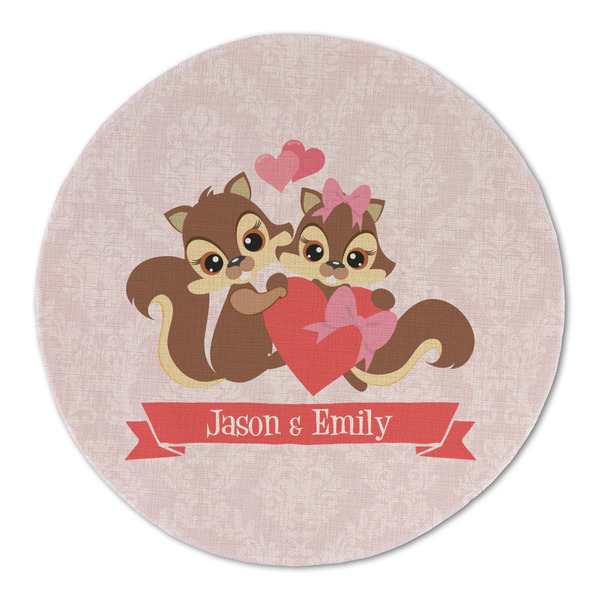 Custom Chipmunk Couple Round Linen Placemat - Single Sided (Personalized)
