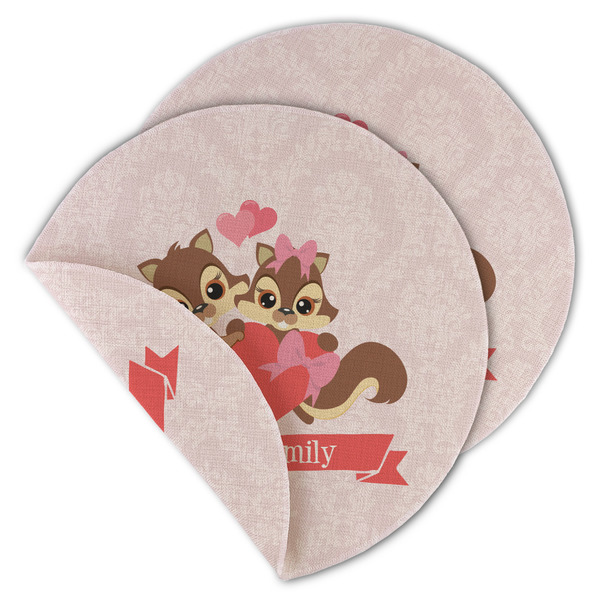 Custom Chipmunk Couple Round Linen Placemat - Double Sided (Personalized)