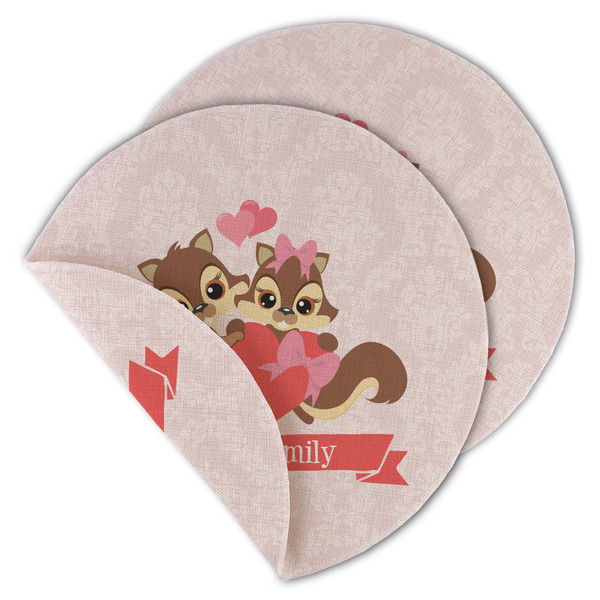 Custom Chipmunk Couple Round Linen Placemat - Double Sided - Set of 4 (Personalized)