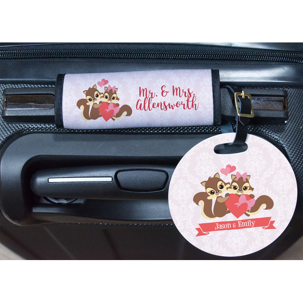 Chipmunk Couple Round Luggage Tag & Handle Wrap - In Context