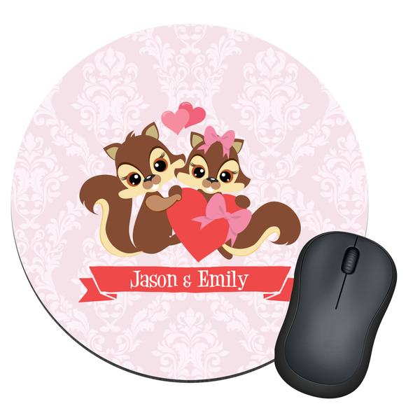 Custom Chipmunk Couple Round Mouse Pad (Personalized)