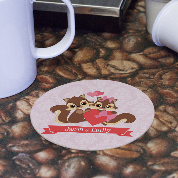 Chipmunk Couple Round Paper Coaster - Front