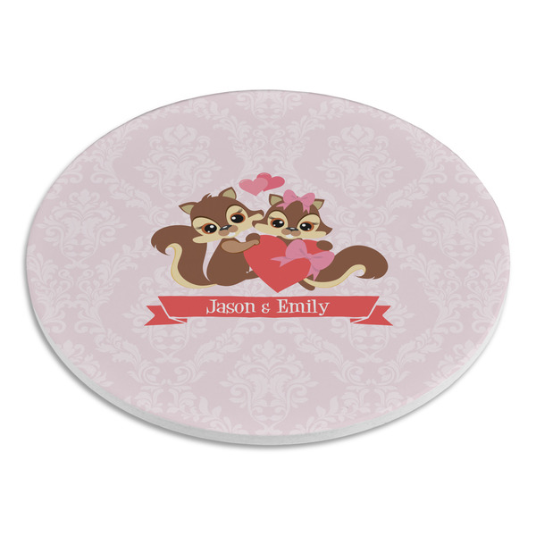 Chipmunk Couple Round Stone Trivet - Angle View