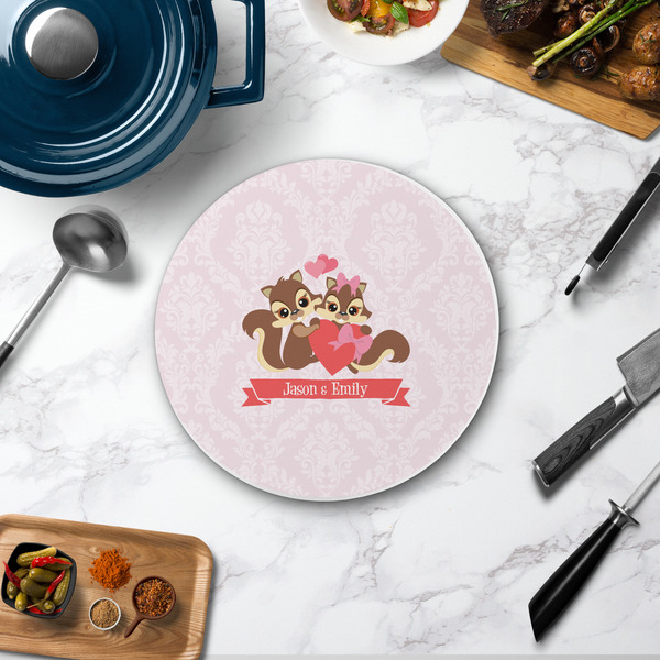Chipmunk Couple Round Stone Trivet - In Context View