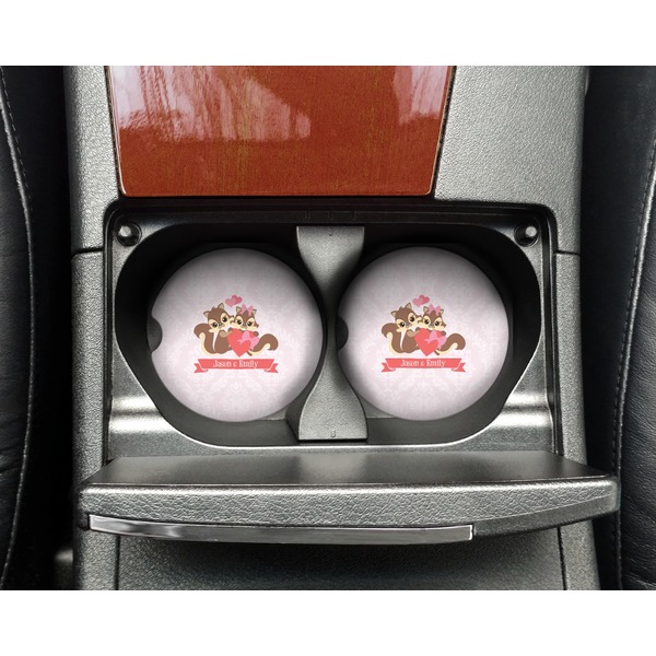 Chipmunk Couple Sandstone Car Coaster - In Cup Holder