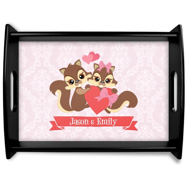 Custom Chipmunk Couple Black Wooden Tray - Large (Personalized)
