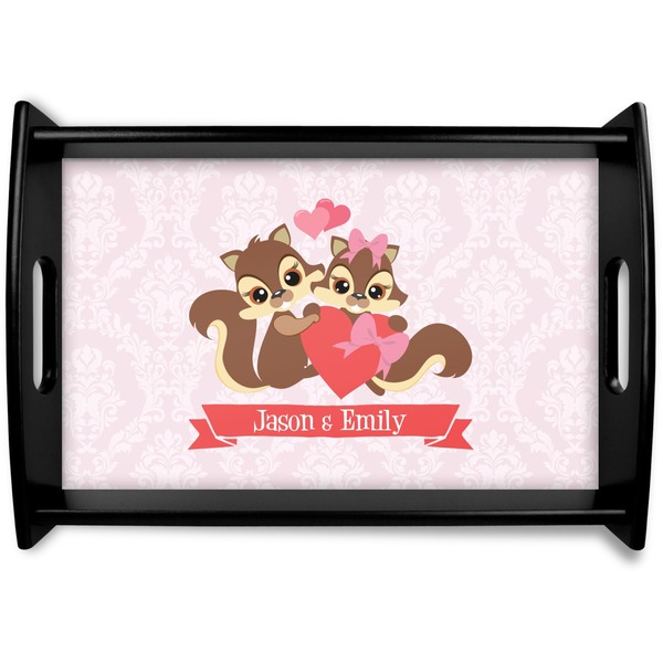 Custom Chipmunk Couple Black Wooden Tray - Small (Personalized)