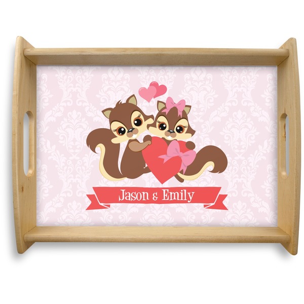 Custom Chipmunk Couple Natural Wooden Tray - Large (Personalized)