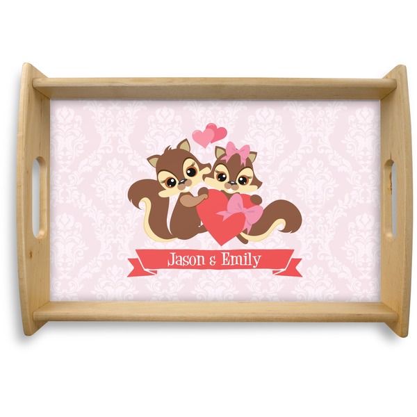 Custom Chipmunk Couple Natural Wooden Tray - Small (Personalized)