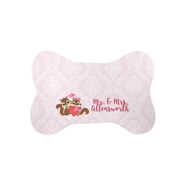 Custom Chipmunk Couple Bone Shaped Dog Food Mat (Small) (Personalized)