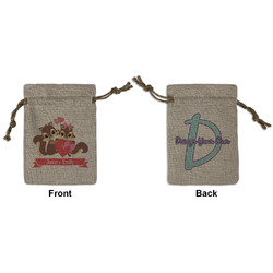 Chipmunk Couple Small Burlap Gift Bag - Front & Back (Personalized)