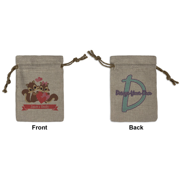 Custom Chipmunk Couple Small Burlap Gift Bag - Front & Back (Personalized)