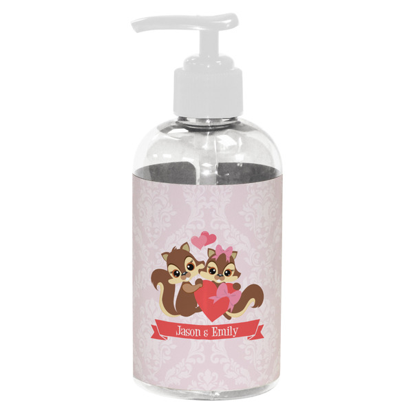 Custom Chipmunk Couple Plastic Soap / Lotion Dispenser (8 oz - Small - White) (Personalized)