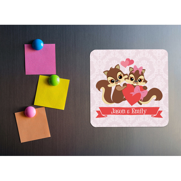 Chipmunk Couple Square Fridge Magnet - LIFESTYLE