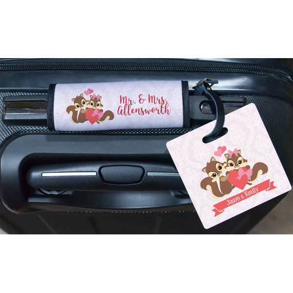 Chipmunk Couple Square Luggage Tag & Handle Wrap - In Context