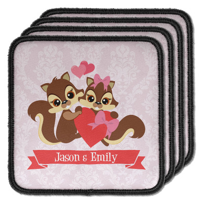 Chipmunk Couple Iron On Square Patches - Set of 4 w/ Couple's Names