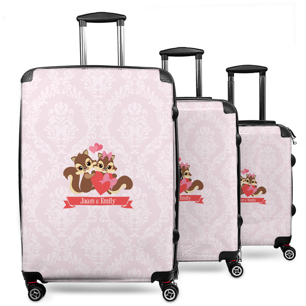 Custom Chipmunk Couple 3 Piece Luggage Set - 20" Carry On, 24" Medium Checked, 28" Large Checked (Personalized)