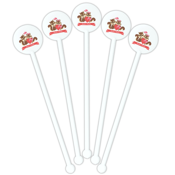 Chipmunk Couple White Plastic 5.5" Stir Stick - Fan View