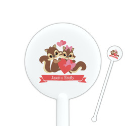 Chipmunk Couple 5.5" Round Plastic Stir Sticks - White - Double Sided (Personalized)