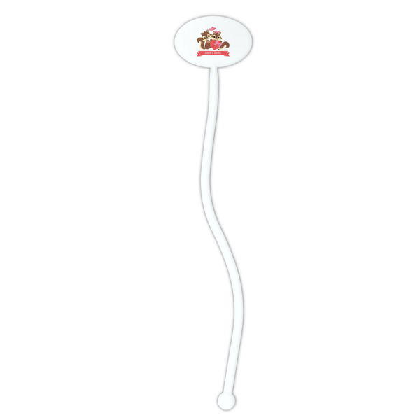 Chipmunk Couple White Plastic 7" Stir Stick - Oval - Single Stick