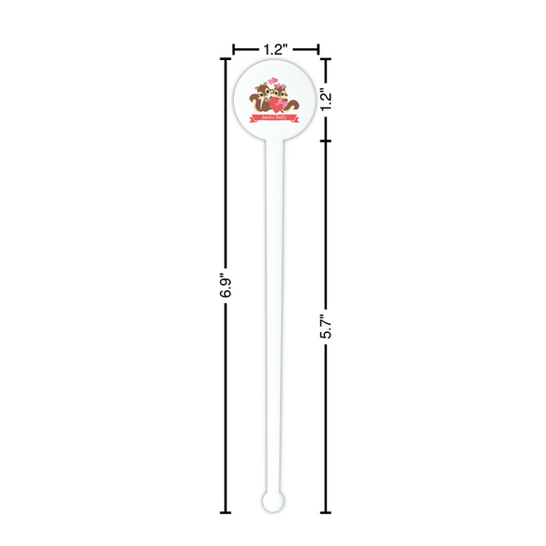 Chipmunk Couple White Plastic 7" Stir Stick - Round - Dimensions