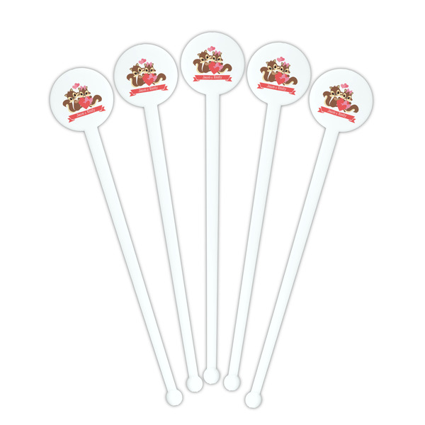 Chipmunk Couple White Plastic 7" Stir Stick - Round - Fan View
