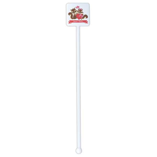 Chipmunk Couple White Plastic Stir Stick - Single Sided - Square - Single Stick