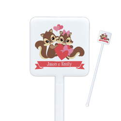 Chipmunk Couple Square Plastic Stir Sticks - Double Sided (Personalized)