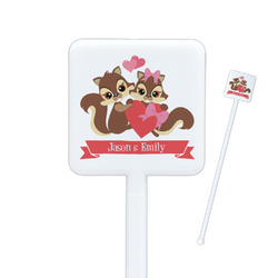 Chipmunk Couple Square Plastic Stir Sticks - Single Sided (Personalized)