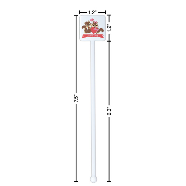 Chipmunk Couple White Plastic Stir Stick - Square - Dimensions