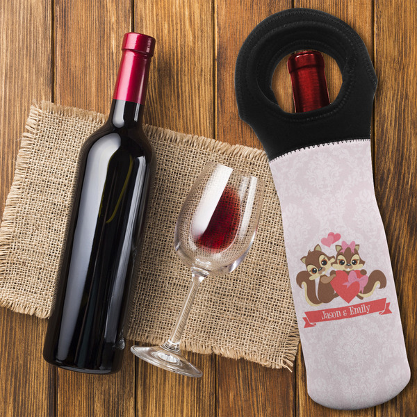 Chipmunk Couple Wine Tote Bag - FLATLAY