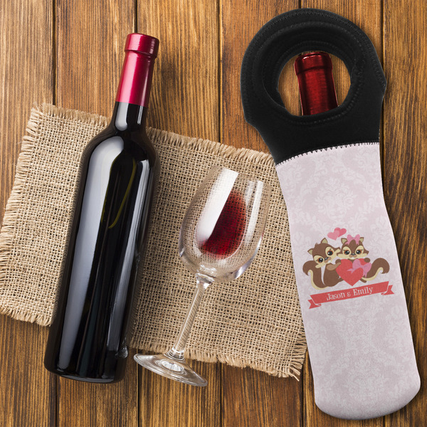 Chipmunk Couple Wine Tote Bag - FLATLAY