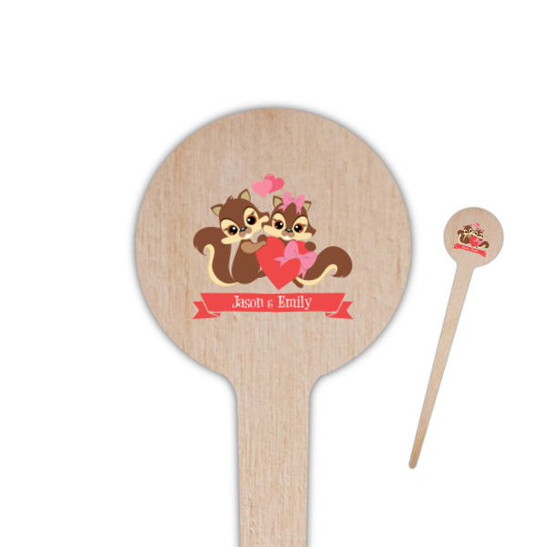 Custom Chipmunk Couple 4" Round Wooden Food Picks - Single Sided (Personalized)