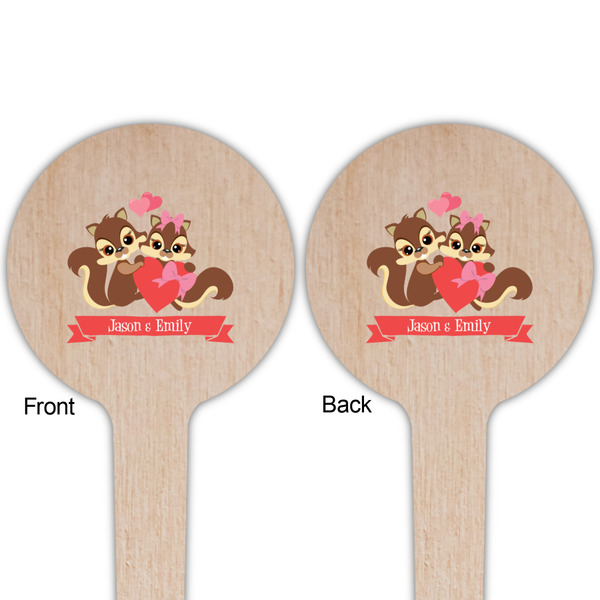 Chipmunk Couple Wooden 4" Food Pick - Round - Double Sided - Front & Back