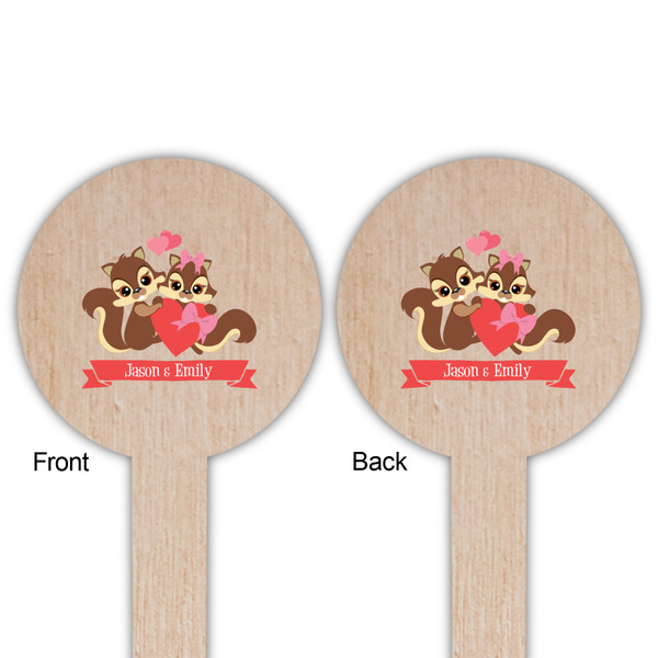 Chipmunk Couple Wooden 6" Food Pick - Round - Double Sided - Front & Back