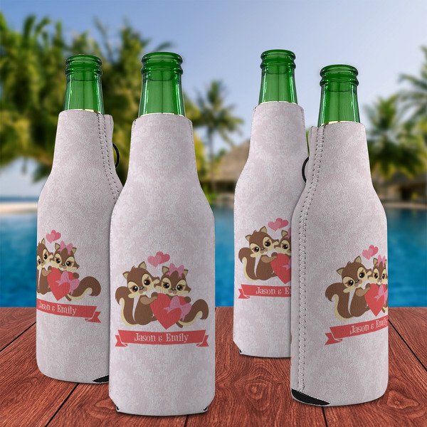 Chipmunk Couple Zipper Bottle Cooler - Set of 4 - LIFESTYLE