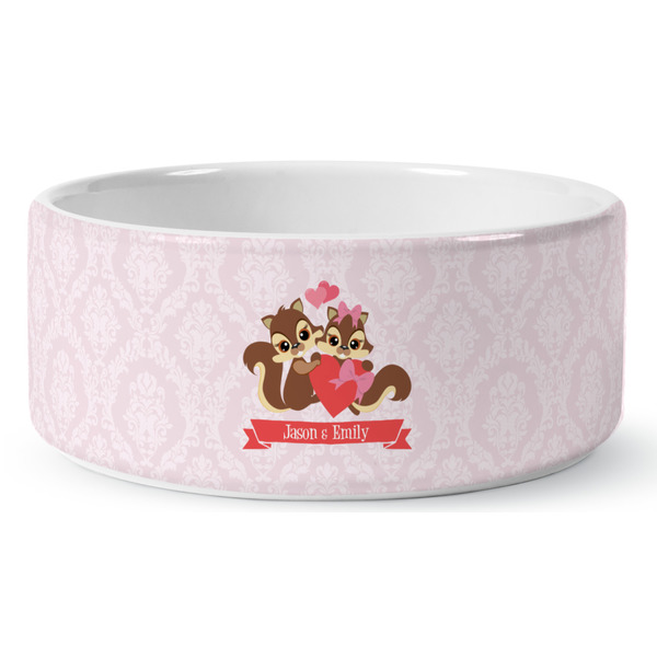 Custom Chipmunk Couple Ceramic Dog Bowl - Medium (Personalized)
