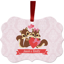 Chipmunk Couple Metal Frame Ornament - Double Sided w/ Couple's Names
