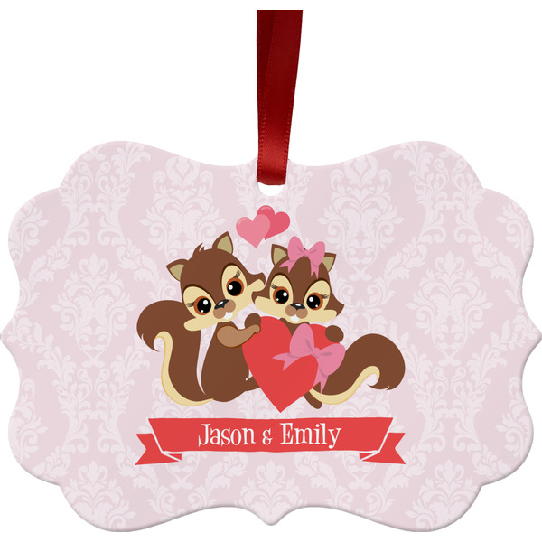 Custom Chipmunk Couple Metal Frame Ornament - Double Sided w/ Couple's Names
