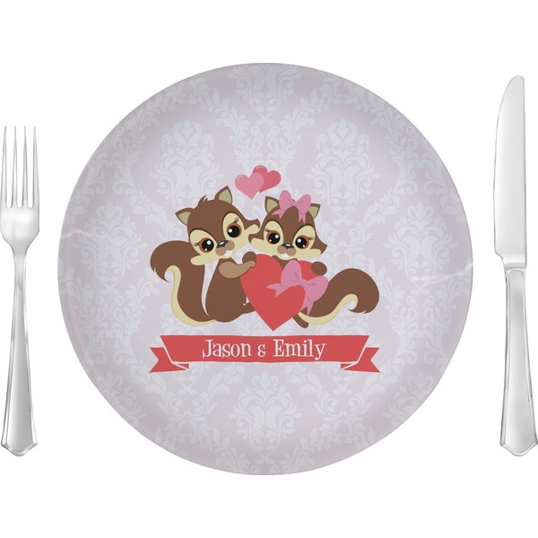 Custom Chipmunk Couple 10" Glass Lunch / Dinner Plates - Single or Set (Personalized)