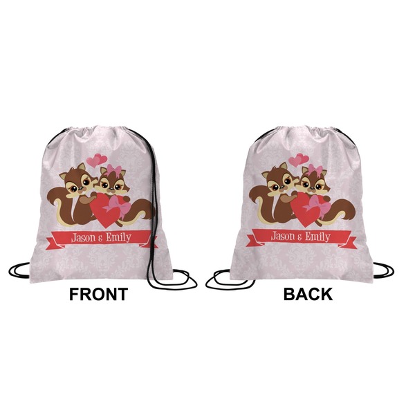 Racoon Couple Drawstring Backpack Front & Back Medium