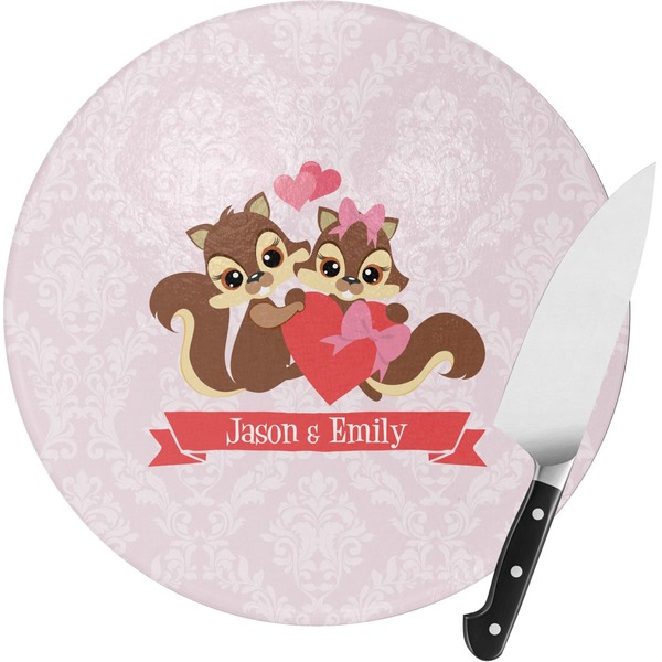 Custom Chipmunk Couple Round Glass Cutting Board (Personalized)