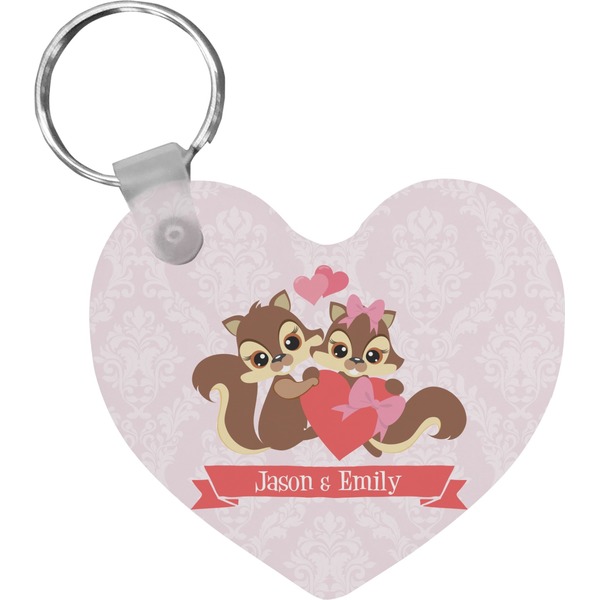 Custom Chipmunk Couple Heart Plastic Keychain w/ Couple's Names