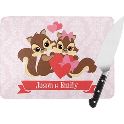 Chipmunk Couple Rectangular Glass Cutting Board - Large - 15.25"x11.25" w/ Couple's Names