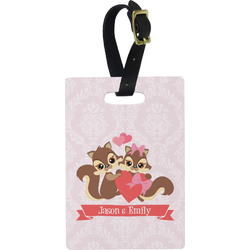 Chipmunk Couple Plastic Luggage Tag - Rectangular w/ Couple's Names